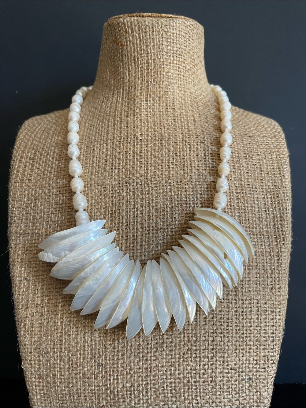 Elegant genuine freshwater pearl & Mother-of-Pearl Statement Necklace